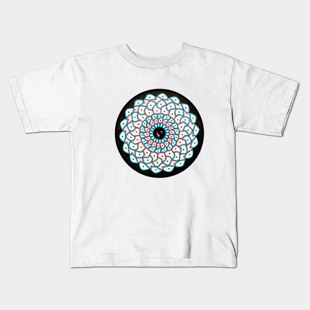 Handmade blue and pink mandala drawing art Kids T-Shirt by Mitadoodleart